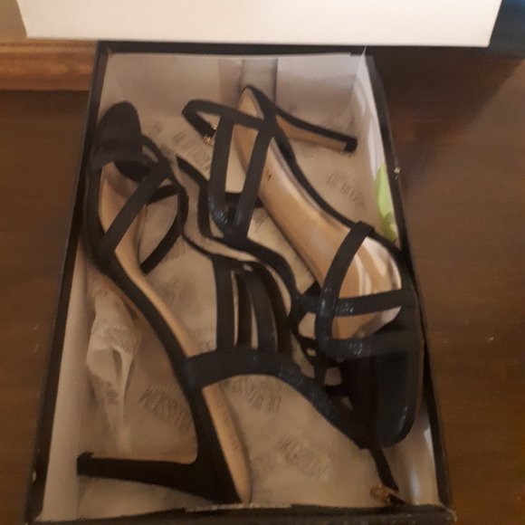 Black Metallic Glitter Heeled Sandals - Picture 2 of 11